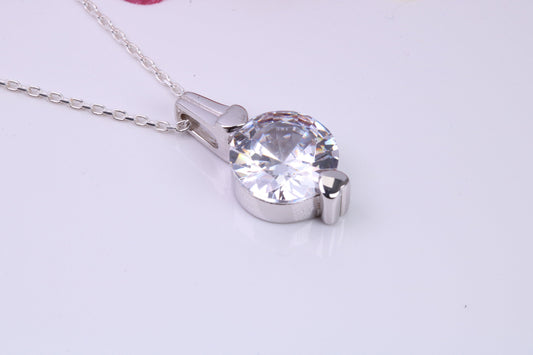 Large Round cut Cubic Zirconia set Necklace, Made from Solid Sterling Silver, Very Dressy