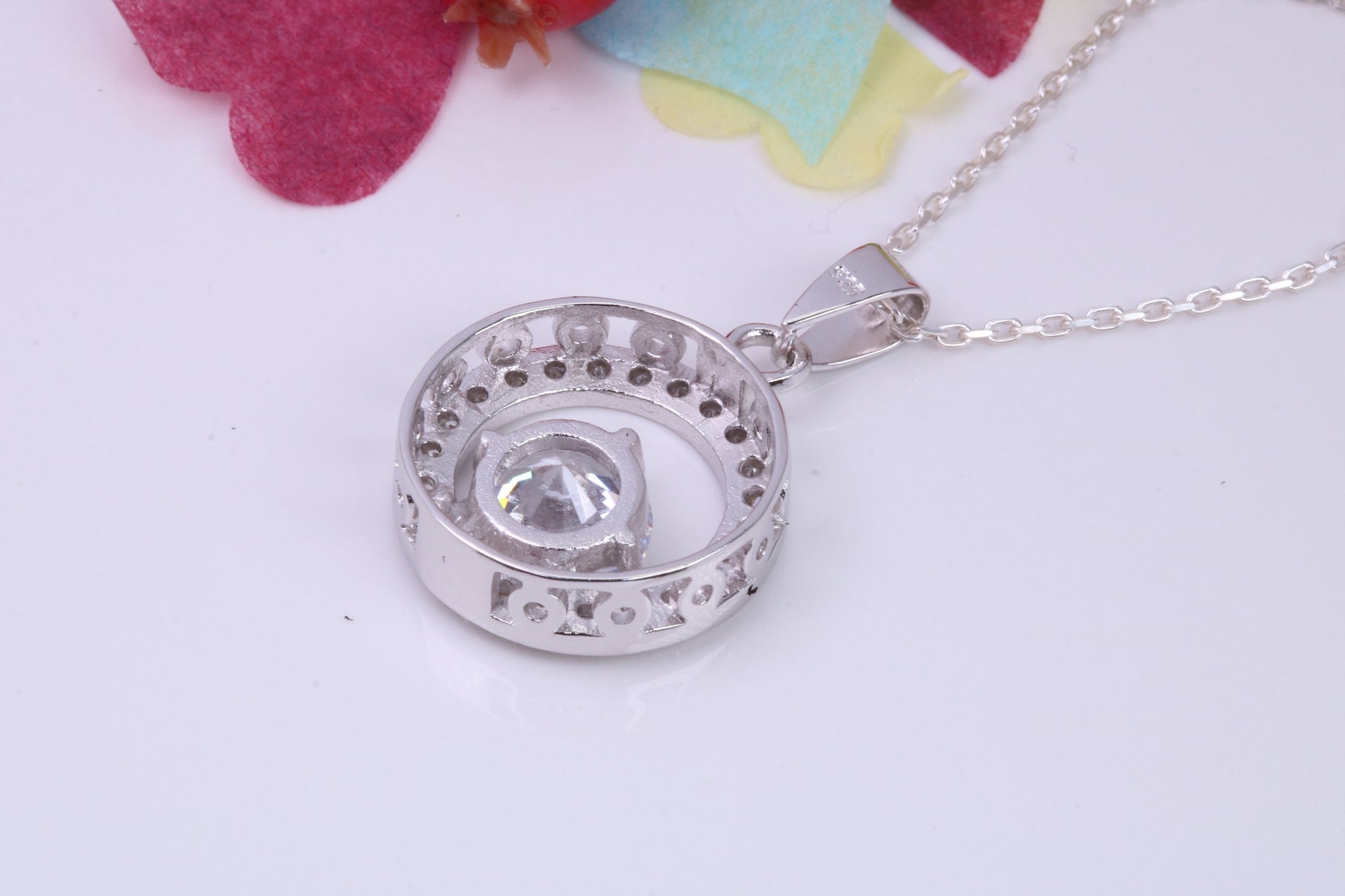 Large Round cut Cubic Zirconia set Necklace, Made from Solid Sterling Silver, Very Dressy