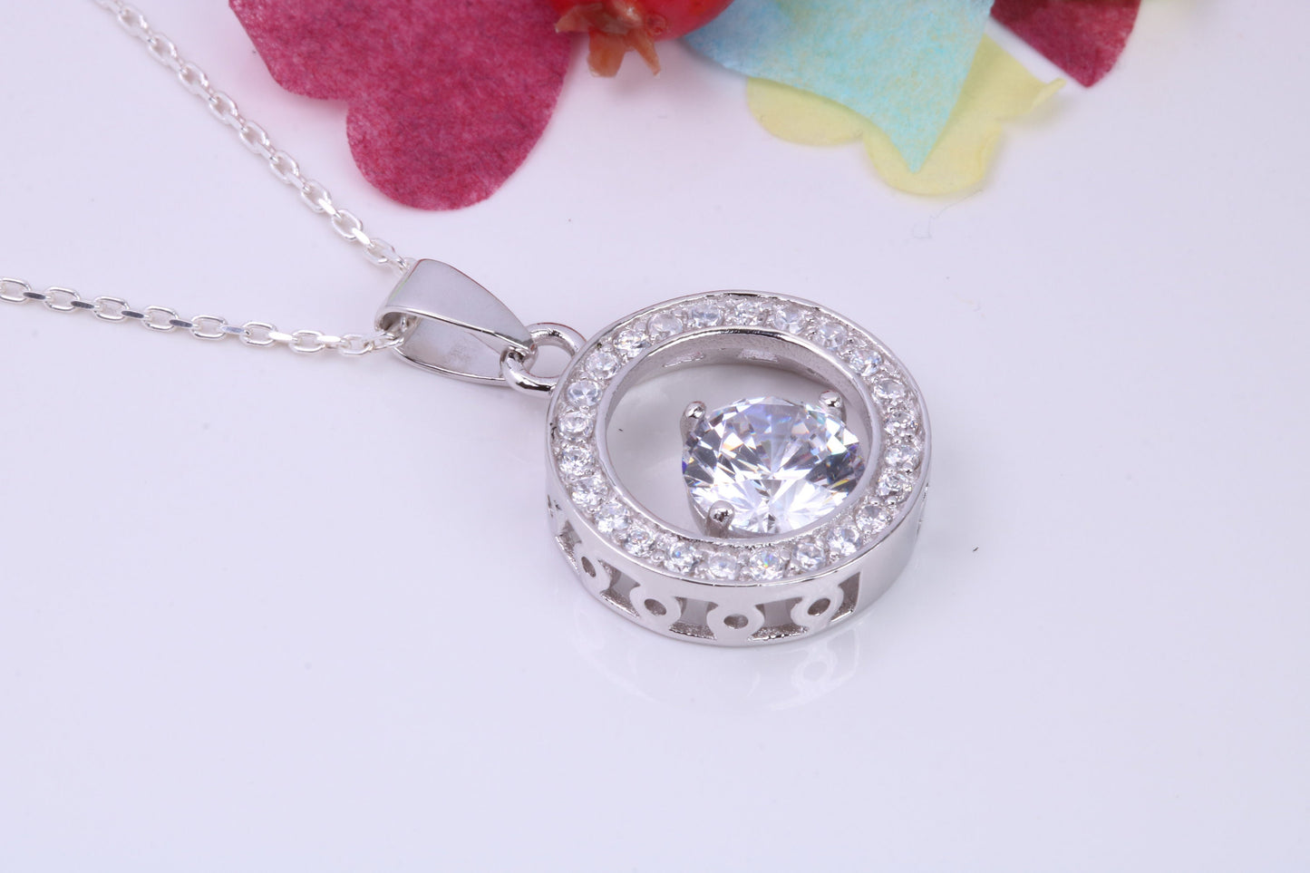 Large Round cut Cubic Zirconia set Necklace, Made from Solid Sterling Silver, Very Dressy