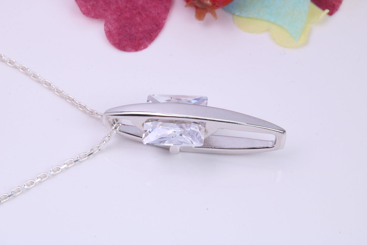 Large Square cut Cubic Zirconia set Necklace, Made from Solid Sterling Silver, Very Dressy