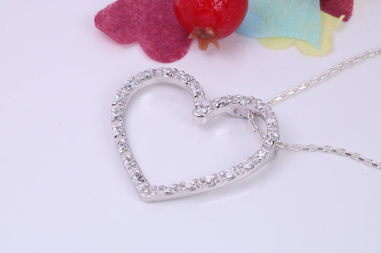 Large Love Heart Cubic Zirconia set Necklace, Made from Solid Sterling Silver, Very Dressy