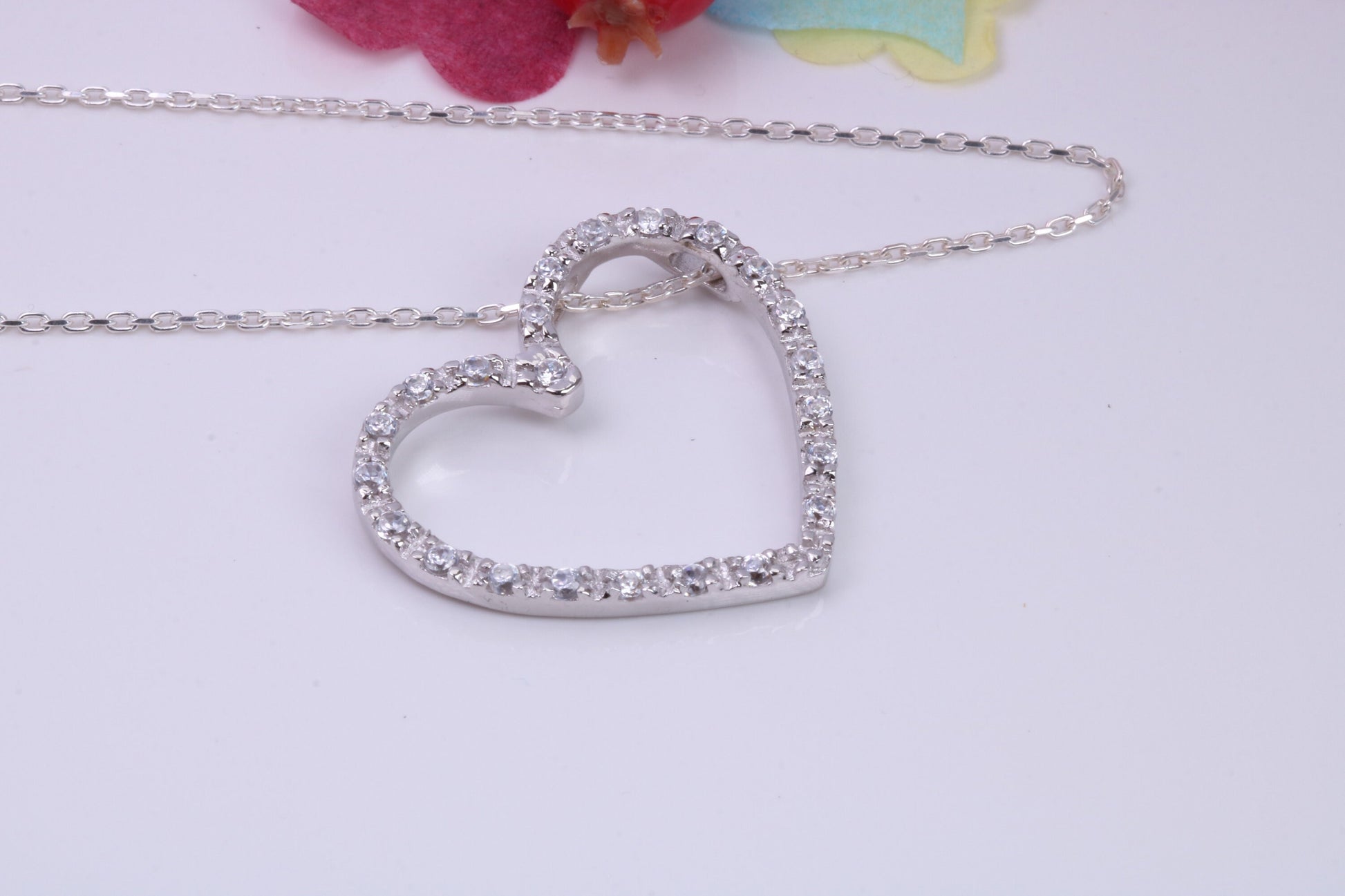 Large Love Heart Cubic Zirconia set Necklace, Made from Solid Sterling Silver, Very Dressy