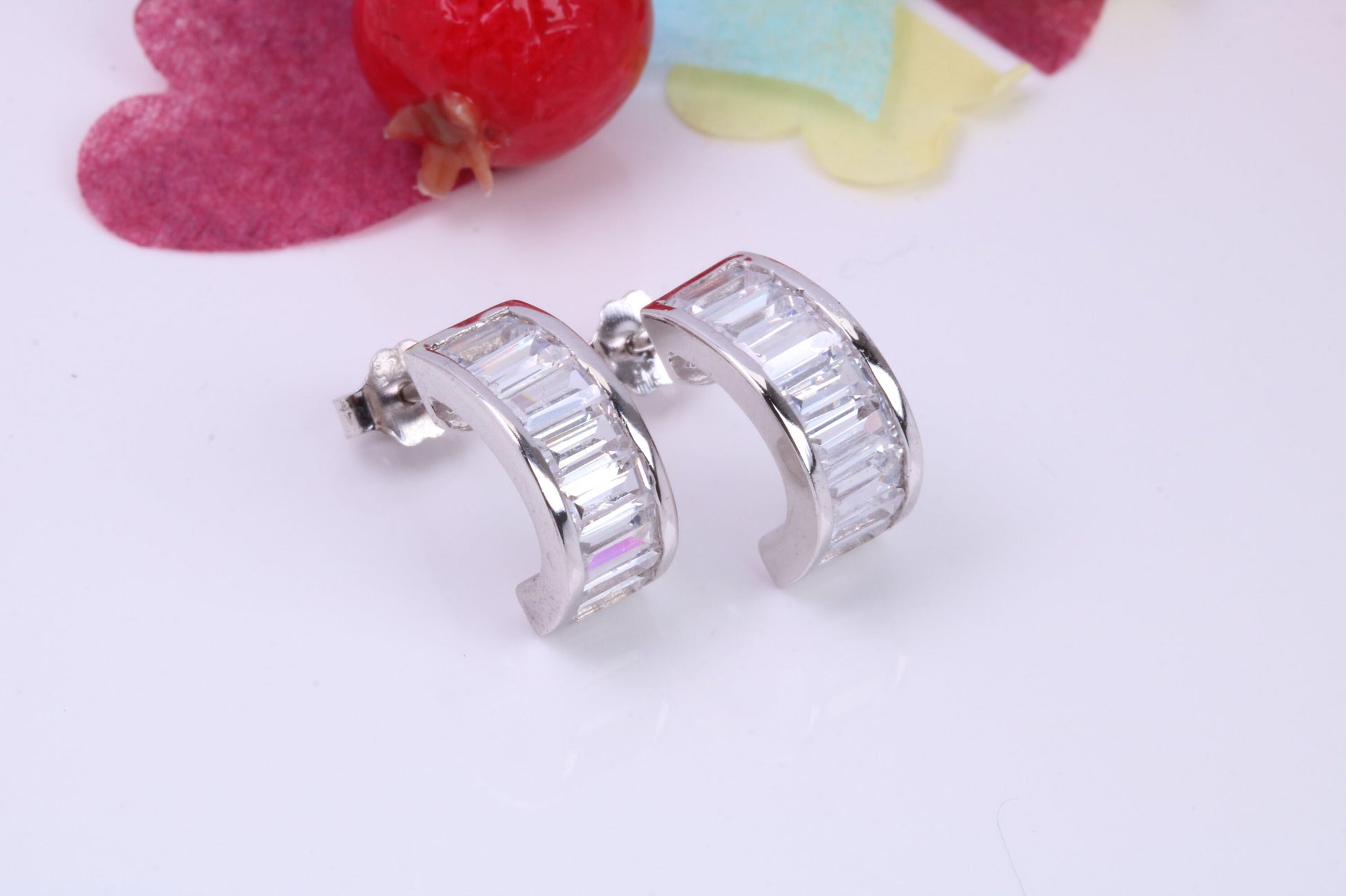 Half Hoop Cubic Zirconia set Stud Earrings, Very Dressy, Made from Solid 925 Grade Sterling Silver