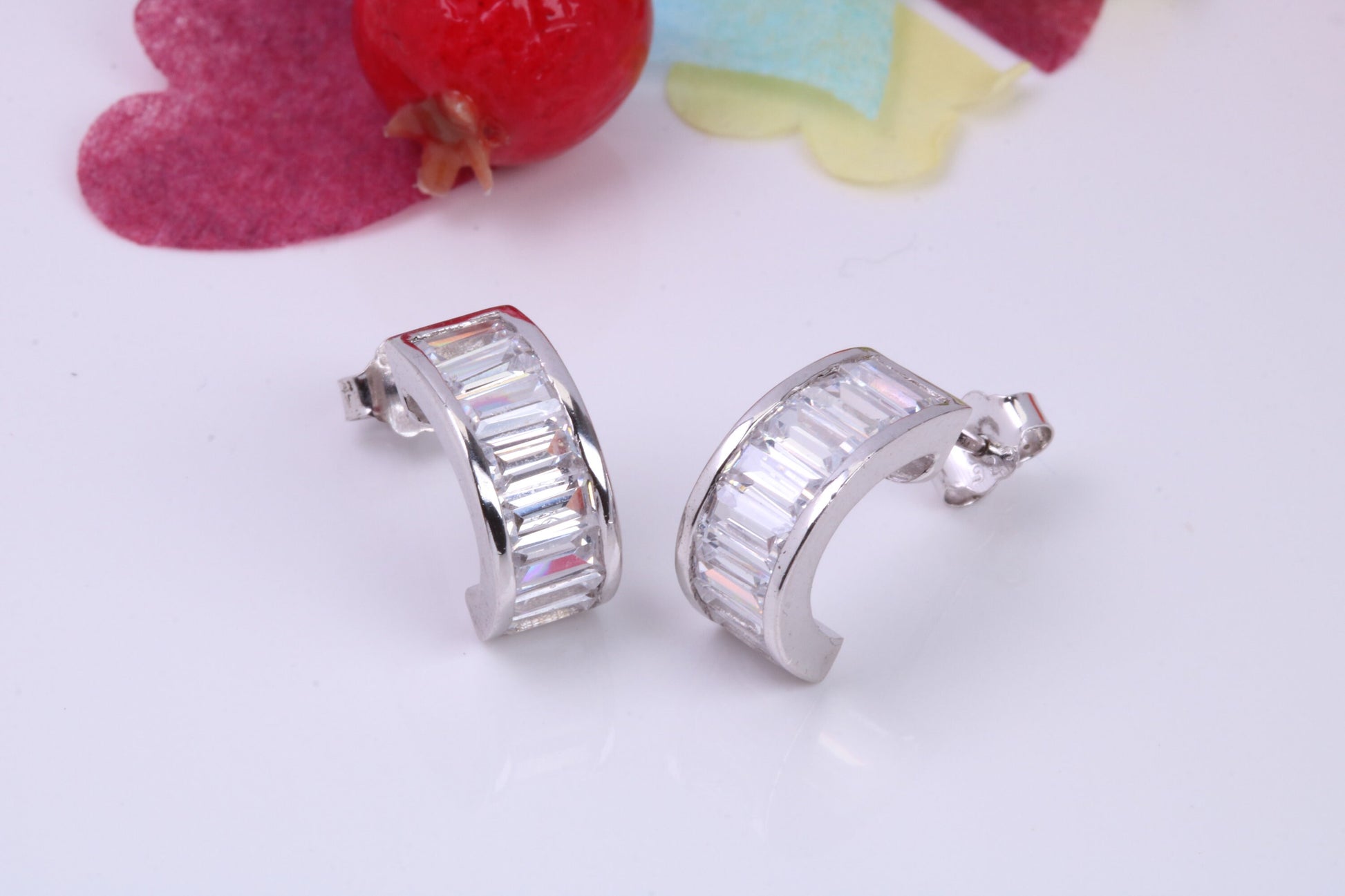 Half Hoop Cubic Zirconia set Stud Earrings, Very Dressy, Made from Solid 925 Grade Sterling Silver