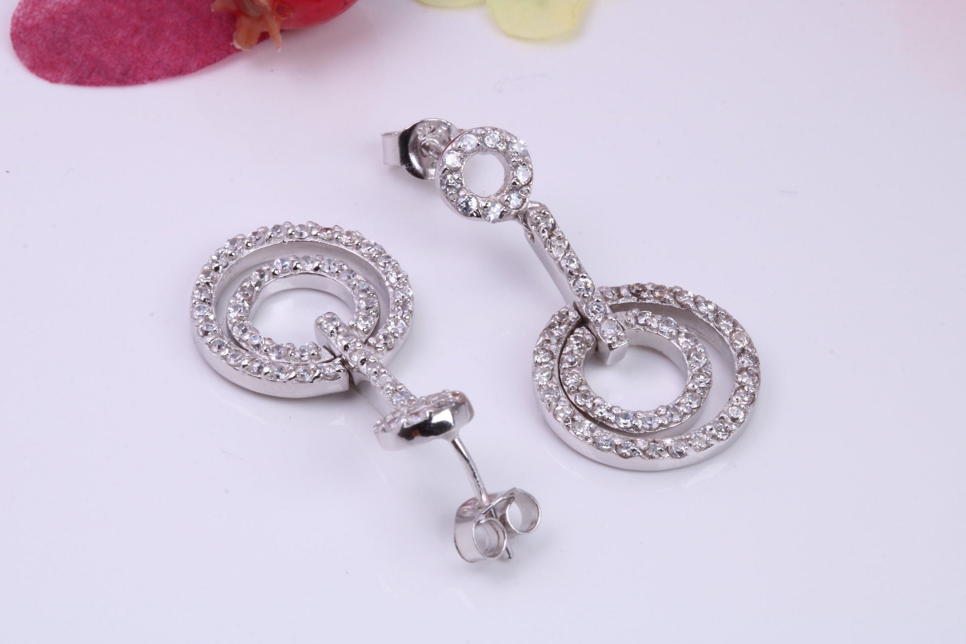 Long Dropper Earrings, Cubic Zirconia set, Made from solid Sterling Silver