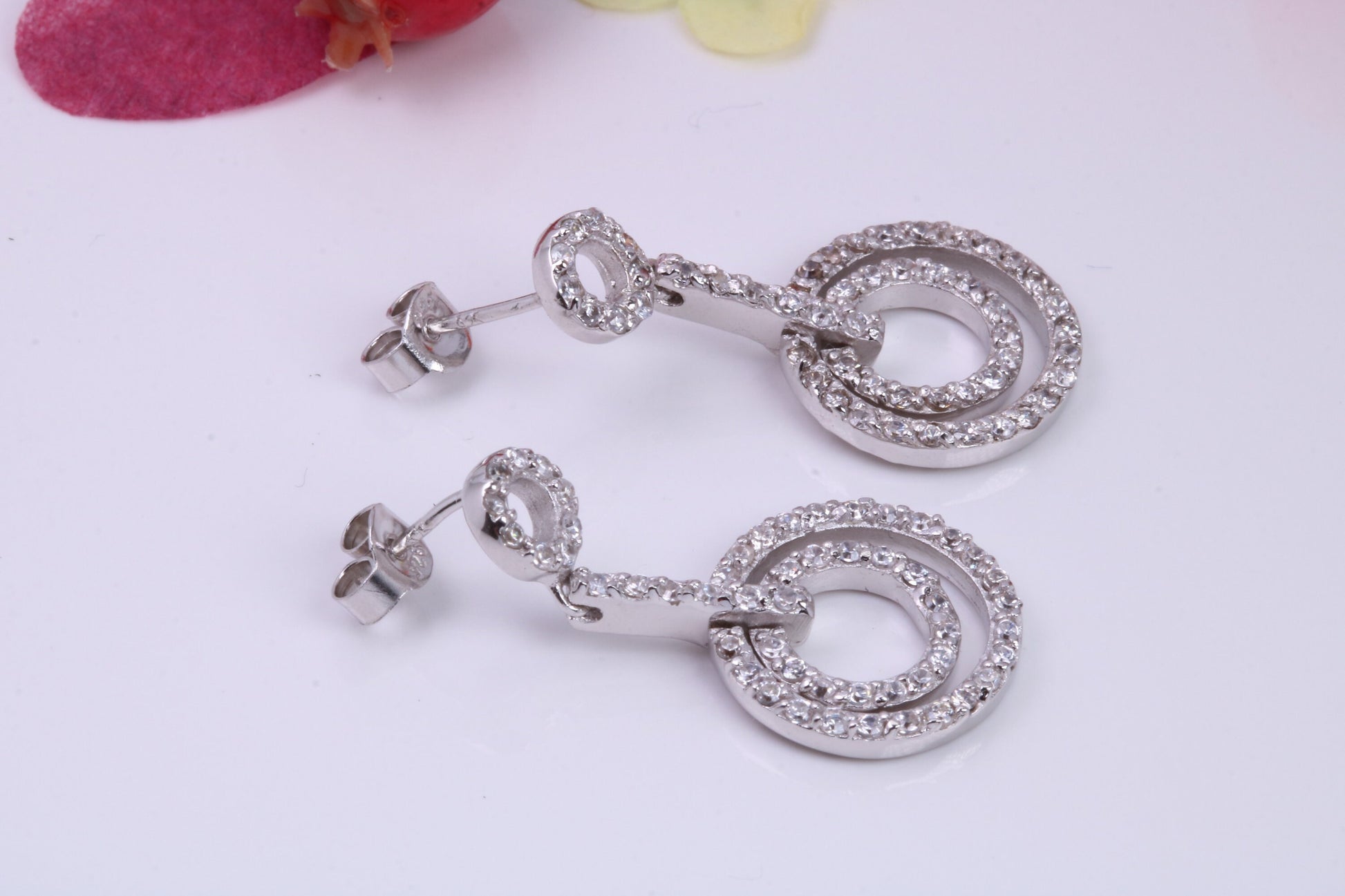 Long Dropper Earrings, Cubic Zirconia set, Made from solid Sterling Silver