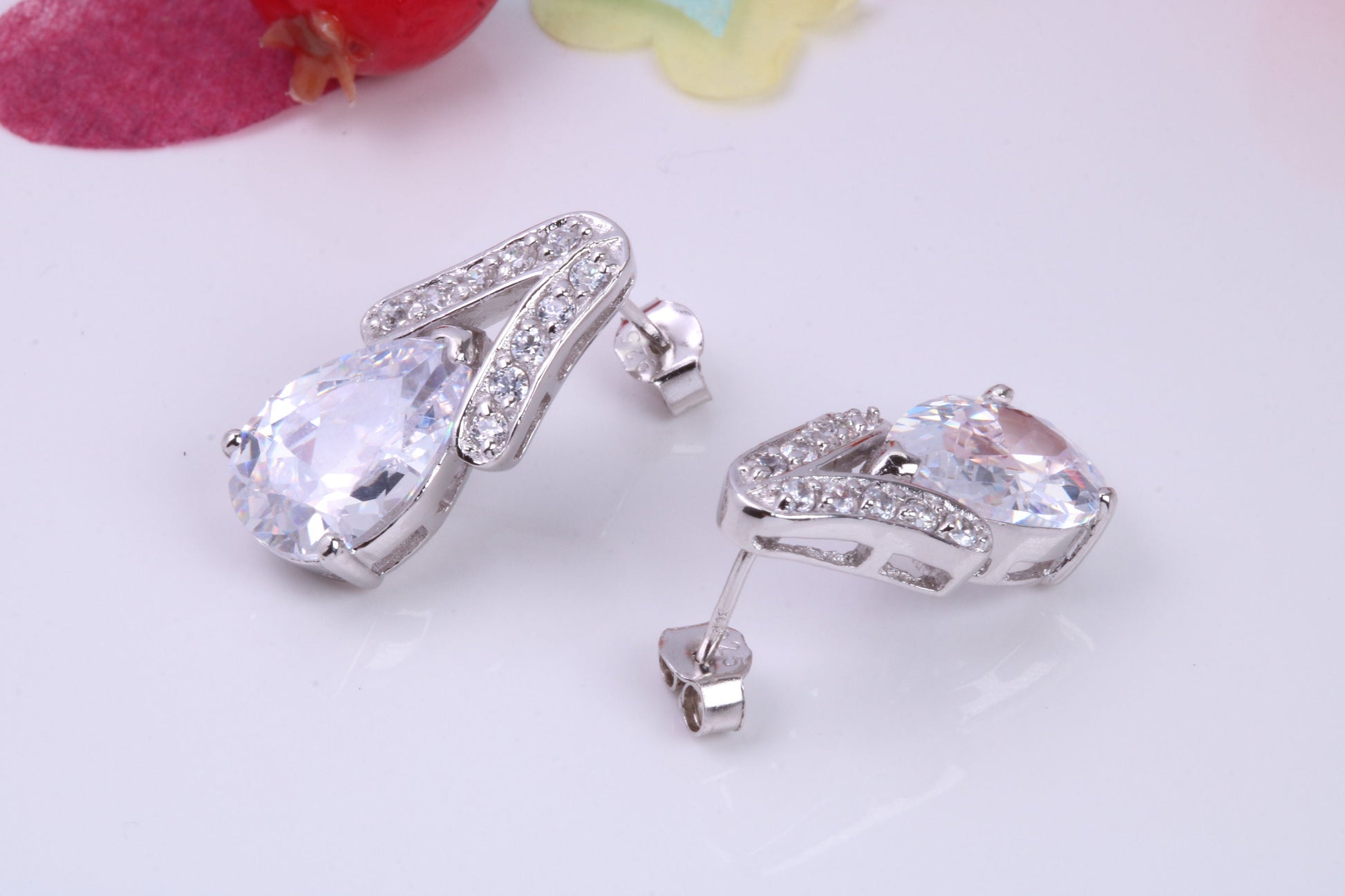 Dressy Chunky Stud Earrings, Cubic Zirconia set, Made from solid Sterling Silver