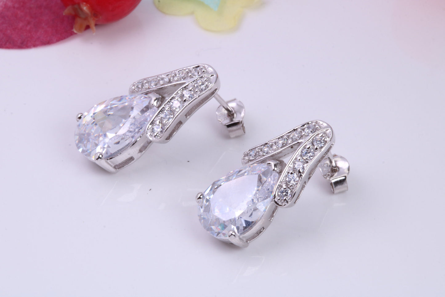 Dressy Chunky Stud Earrings, Cubic Zirconia set, Made from solid Sterling Silver