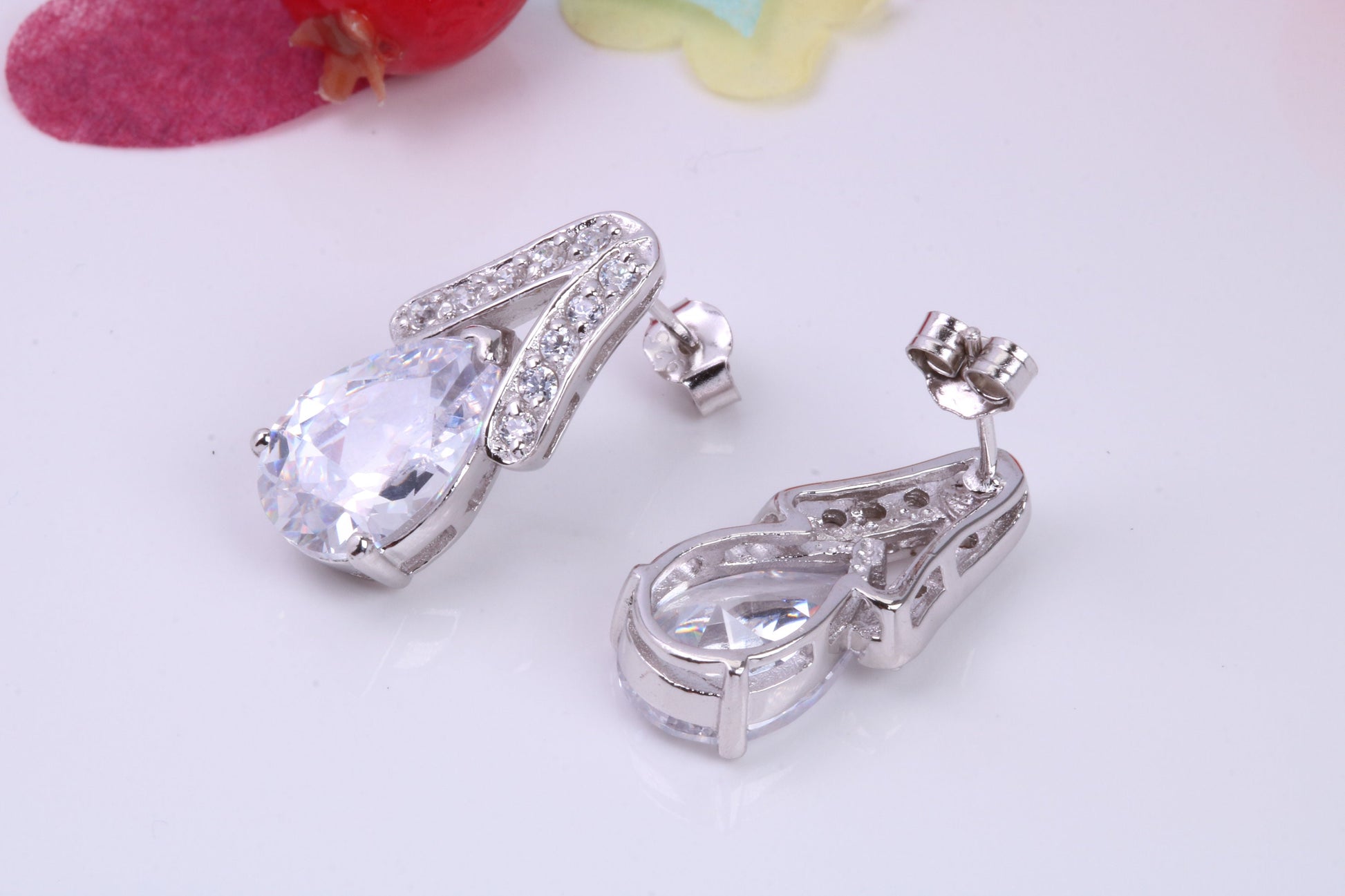 Dressy Chunky Stud Earrings, Cubic Zirconia set, Made from solid Sterling Silver