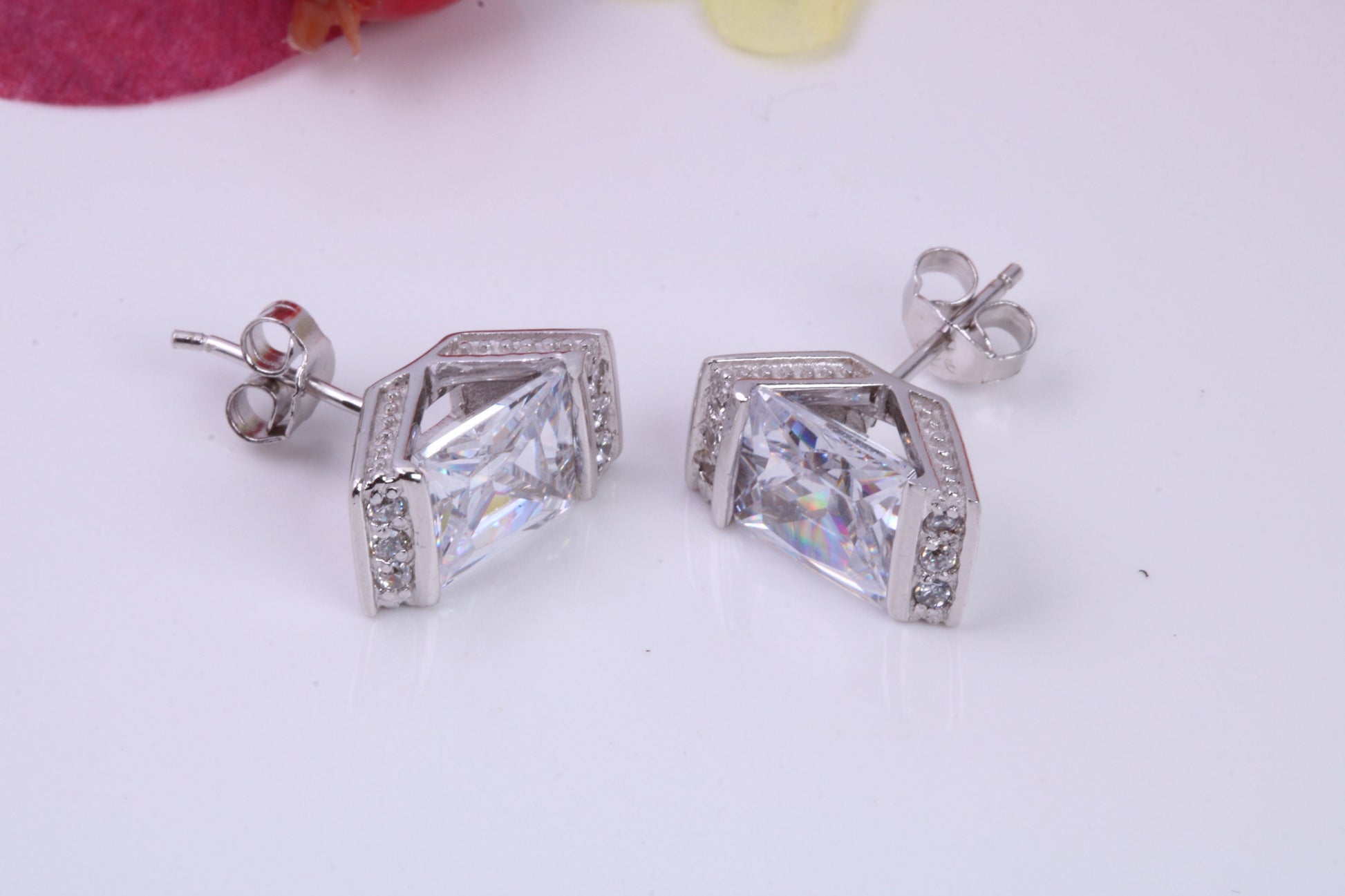 Dressy Chunky Stud Earrings, Cubic Zirconia set, Made from solid Sterling Silver