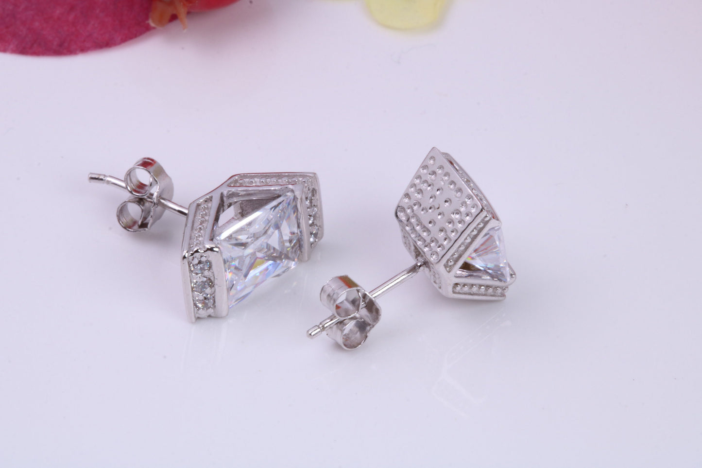 Dressy Chunky Stud Earrings, Cubic Zirconia set, Made from solid Sterling Silver