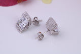 Dressy Chunky Stud Earrings, Cubic Zirconia set, Made from solid Sterling Silver