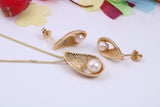 Fresh Water Cultured Pearl set Necklace and Earrings, Made from solid Sterling Silver, 18ct Yellow Gold Plated