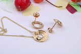 Circular Necklace and Earrings, Made from solid Sterling Silver, 18ct Yellow Gold Plated