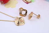 Square Face Necklace and Earrings, Made from solid Sterling Silver, 18ct Yellow Gold Plated
