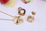 Square Face Necklace and Earrings, Made from solid Sterling Silver, 18ct Yellow Gold Plated
