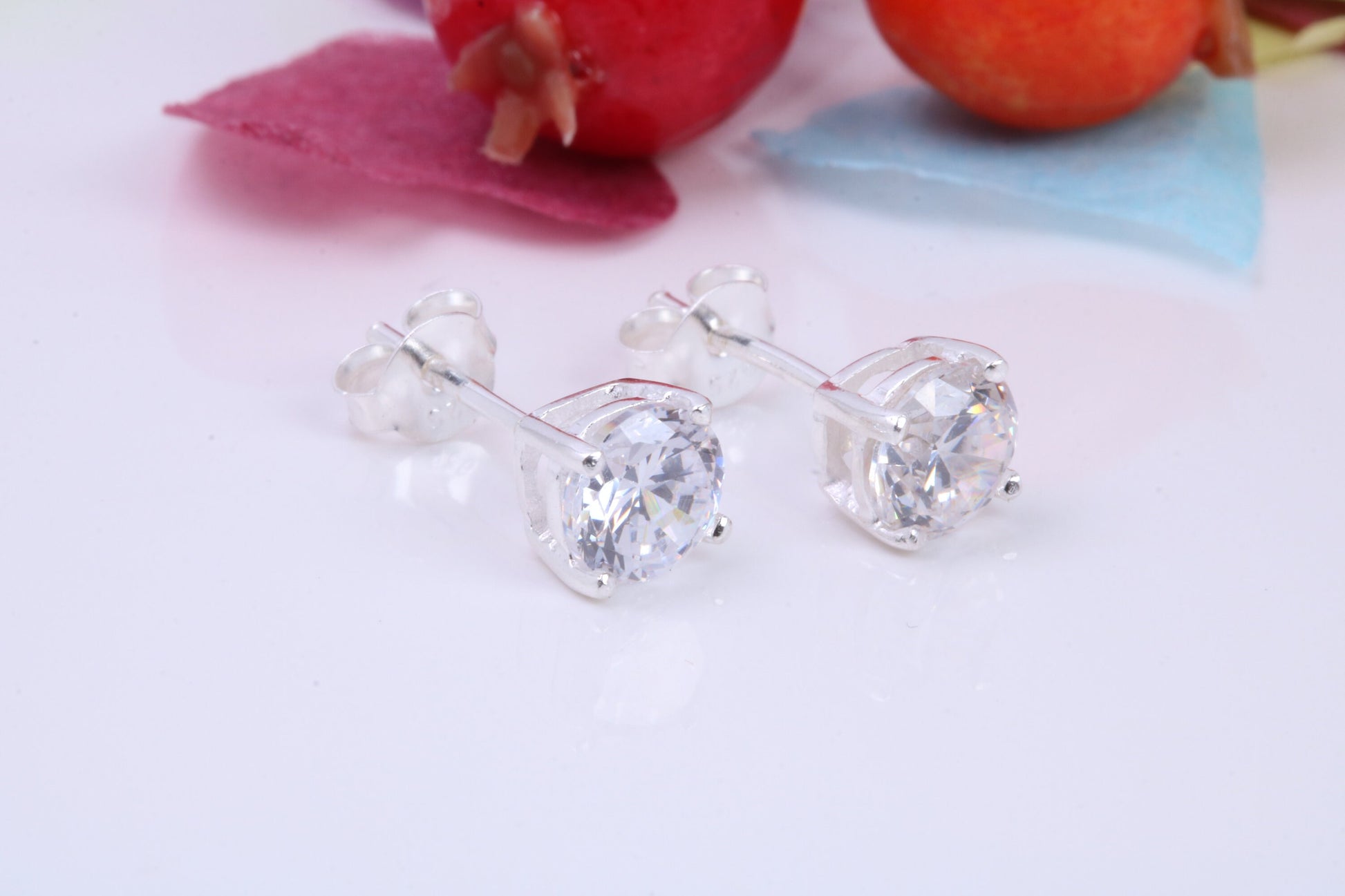 6 mm Round Cubic Zirconia set Stud Earrings, Made from Solid Cast Sterling Silver, Ideal for Gents