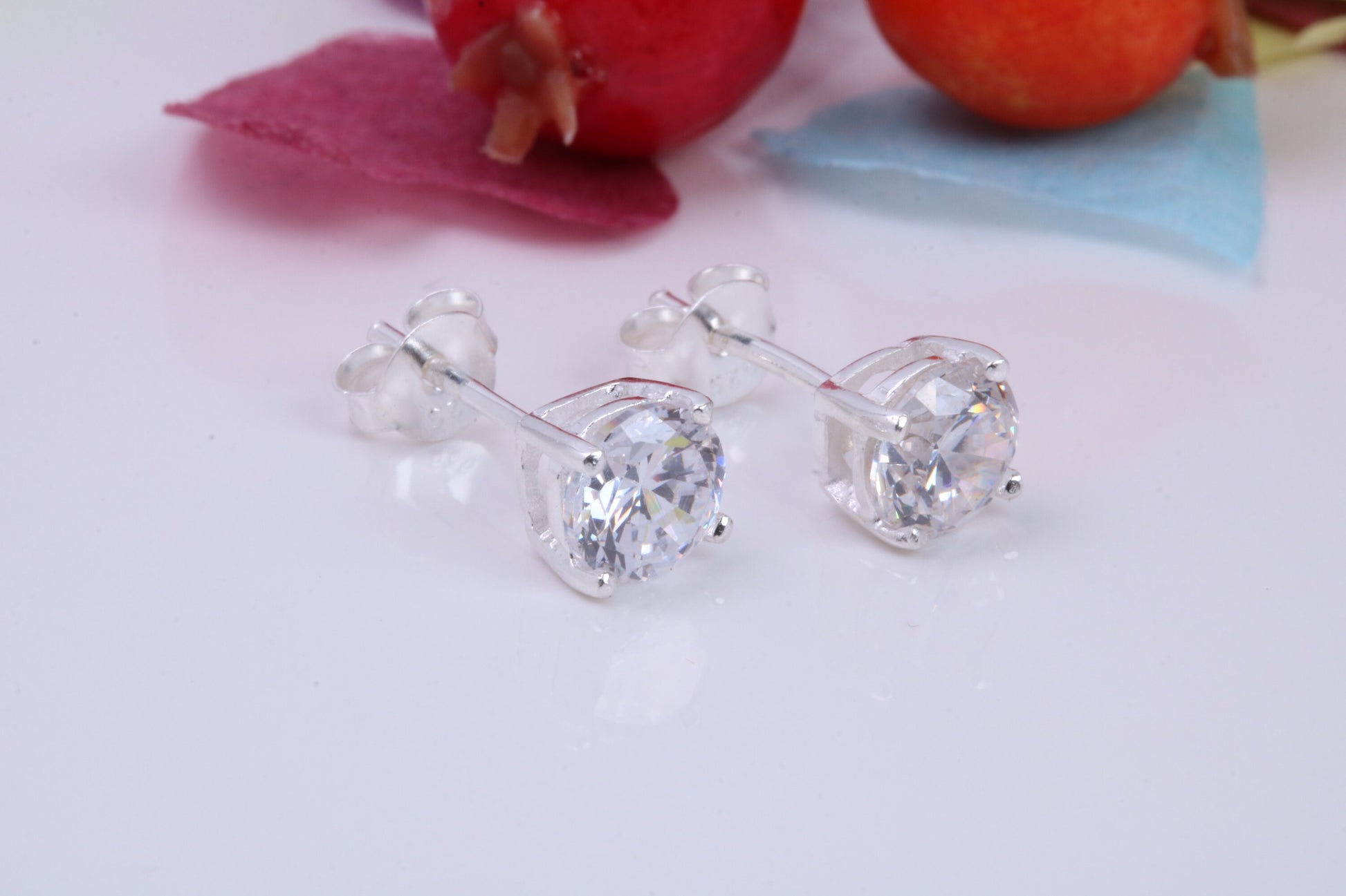 6 mm Round Cubic Zirconia set Stud Earrings, Made from Solid Cast Sterling Silver, Ideal for Gents