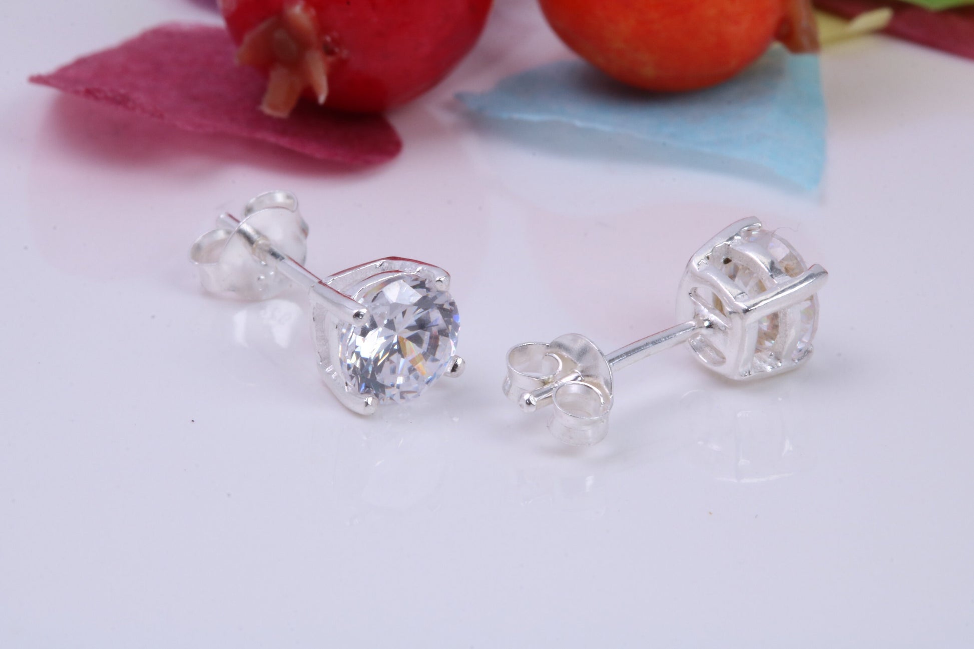 6 mm Round Cubic Zirconia set Stud Earrings, Made from Solid Cast Sterling Silver, Ideal for Gents