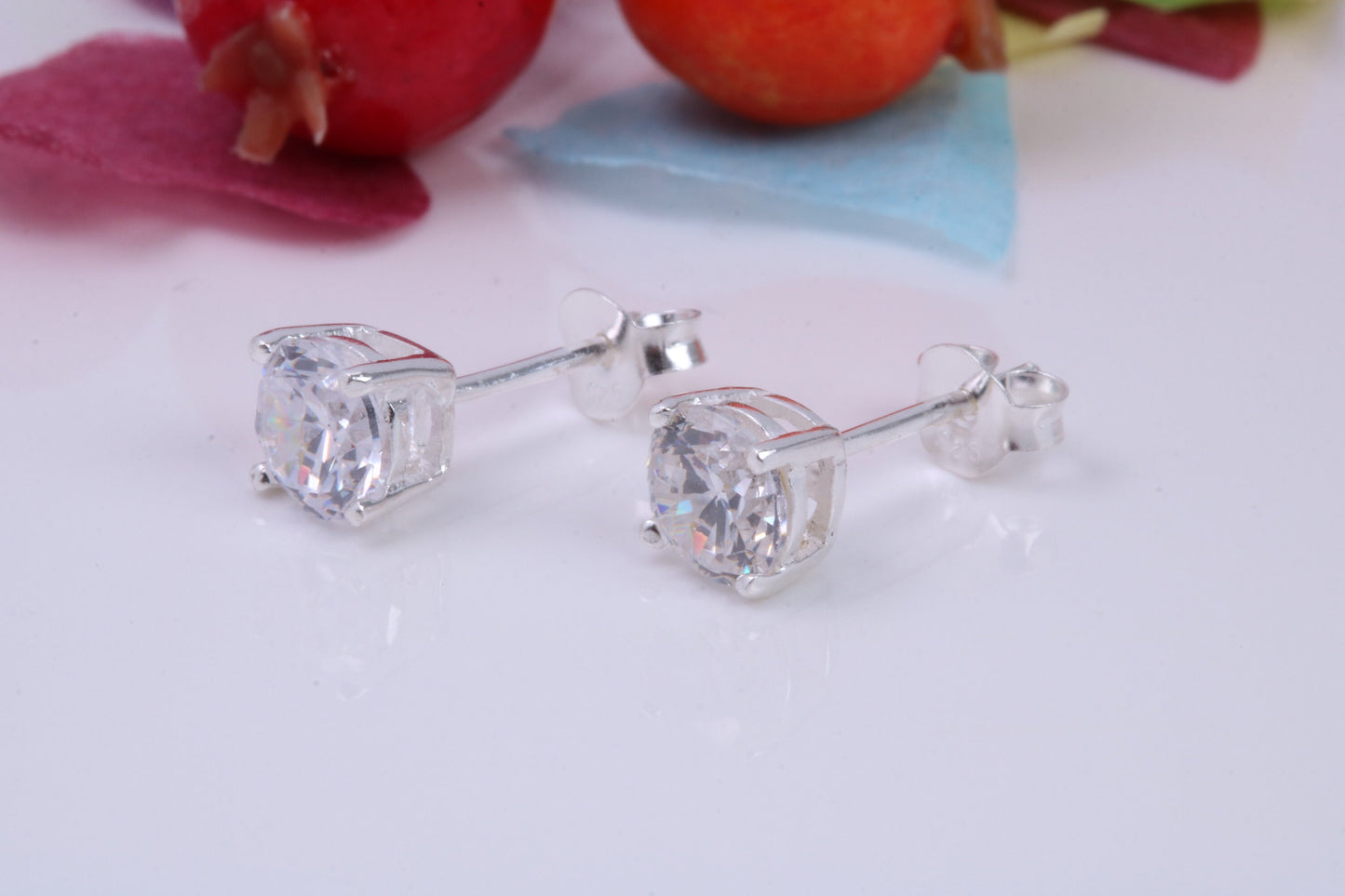 6 mm Round Cubic Zirconia set Stud Earrings, Made from Solid Cast Sterling Silver, Ideal for Gents