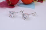 6 mm Round Cubic Zirconia set Stud Earrings, Made from Solid Cast Sterling Silver, Ideal for Gents