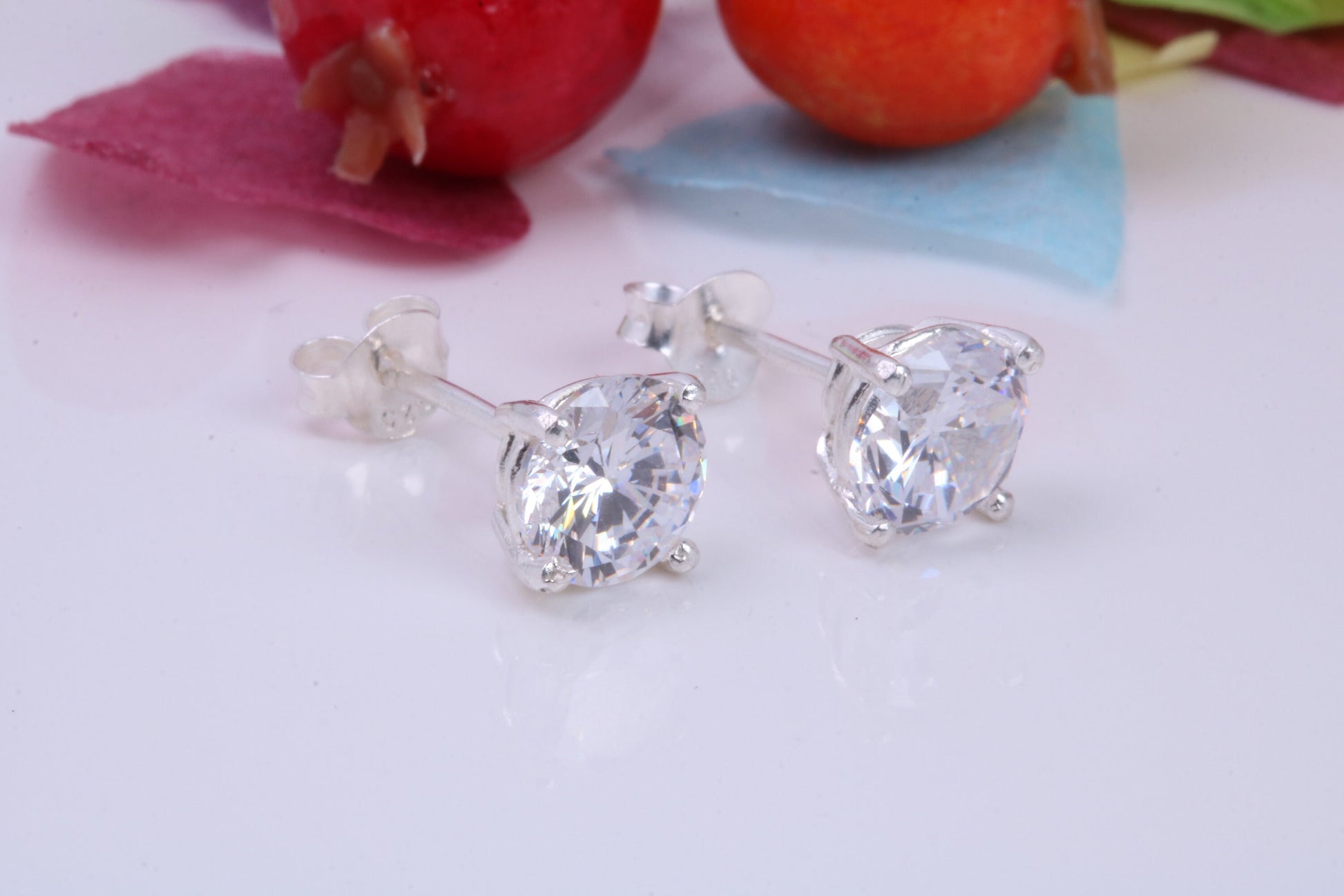 7 mm Round Cubic Zirconia set Stud Earrings, Made from Solid Cast Sterling Silver, Ideal for Gents