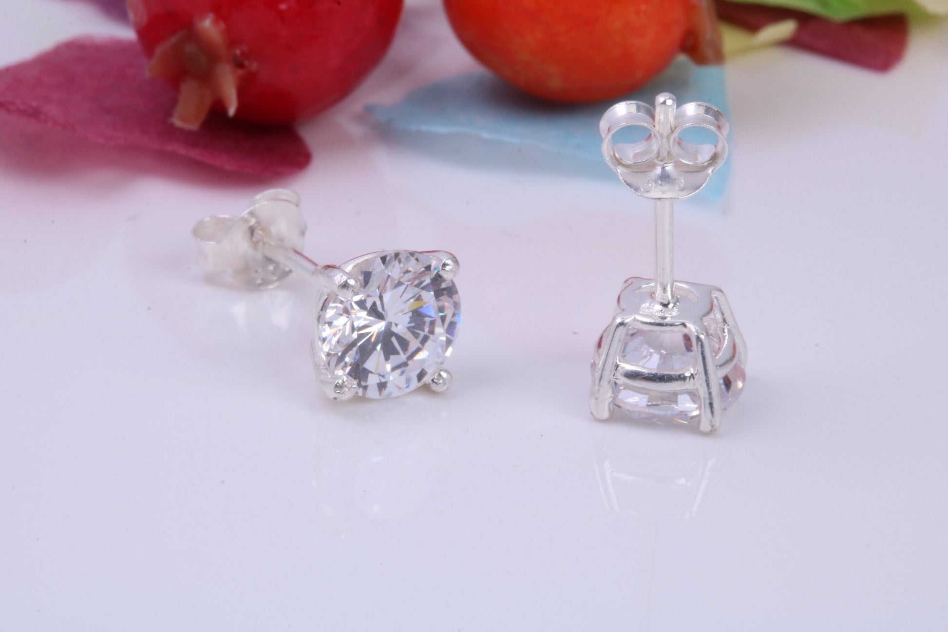 7 mm Round Cubic Zirconia set Stud Earrings, Made from Solid Cast Sterling Silver, Ideal for Gents