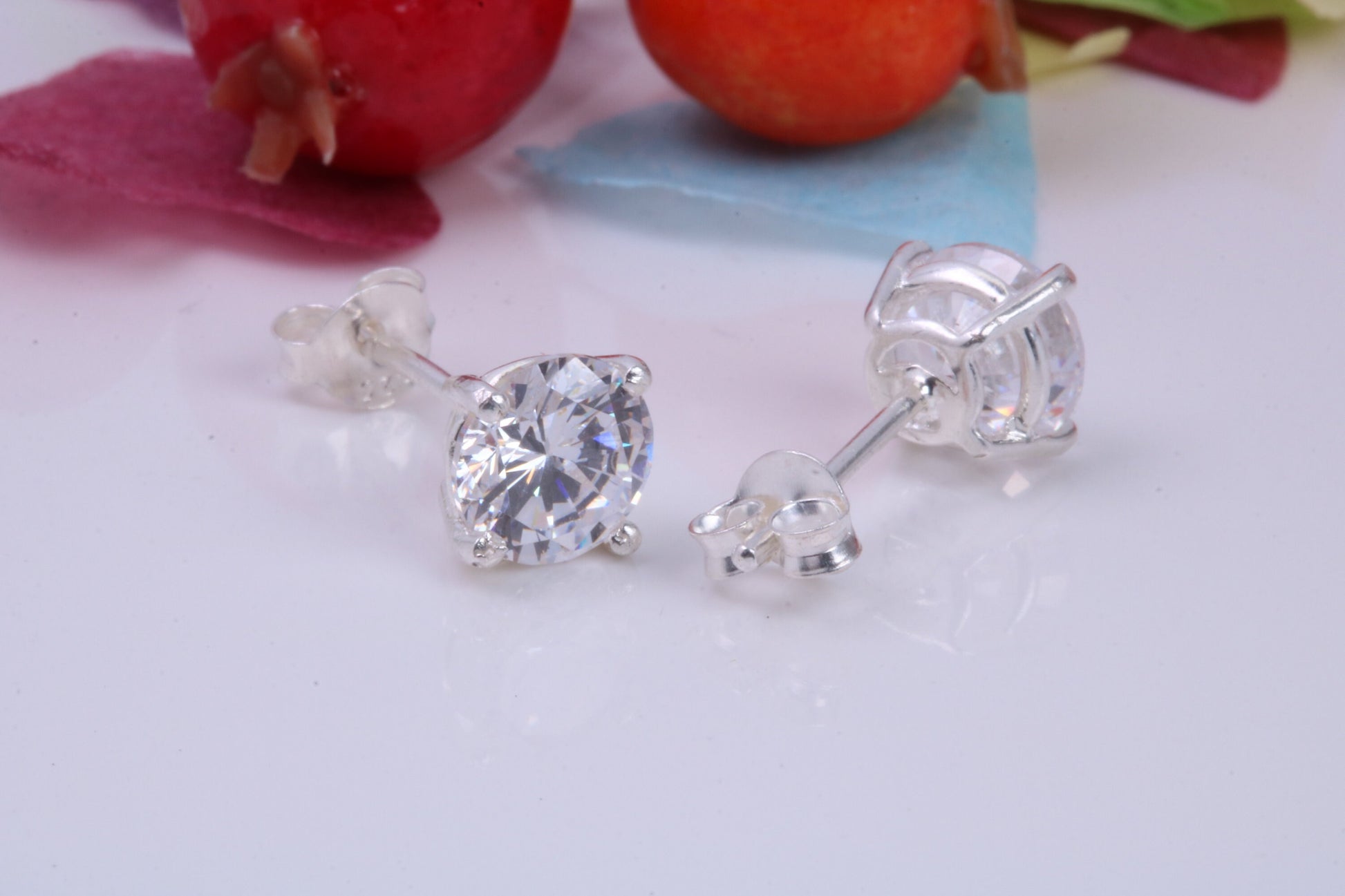 7 mm Round Cubic Zirconia set Stud Earrings, Made from Solid Cast Sterling Silver, Ideal for Gents