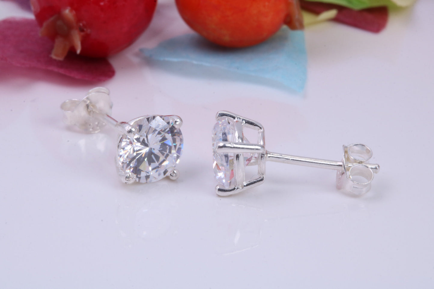 7 mm Round Cubic Zirconia set Stud Earrings, Made from Solid Cast Sterling Silver, Ideal for Gents