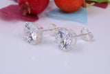 8 mm Round Cubic Zirconia set Stud Earrings, Made from Solid Cast Sterling Silver, Ideal for Gents