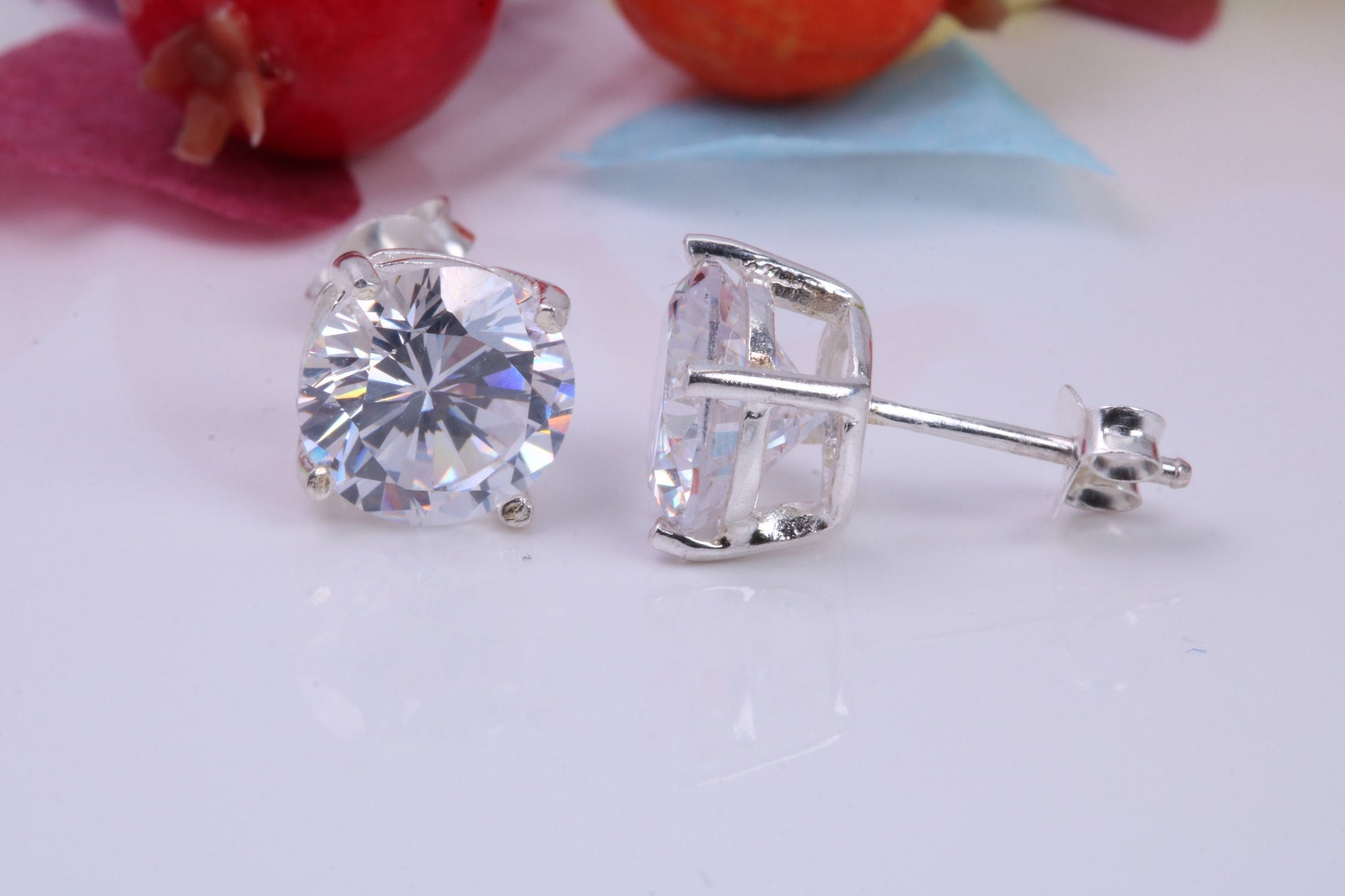 9 mm Round Cubic Zirconia set Stud Earrings, Made from Solid Cast Sterling Silver, Ideal for Gents