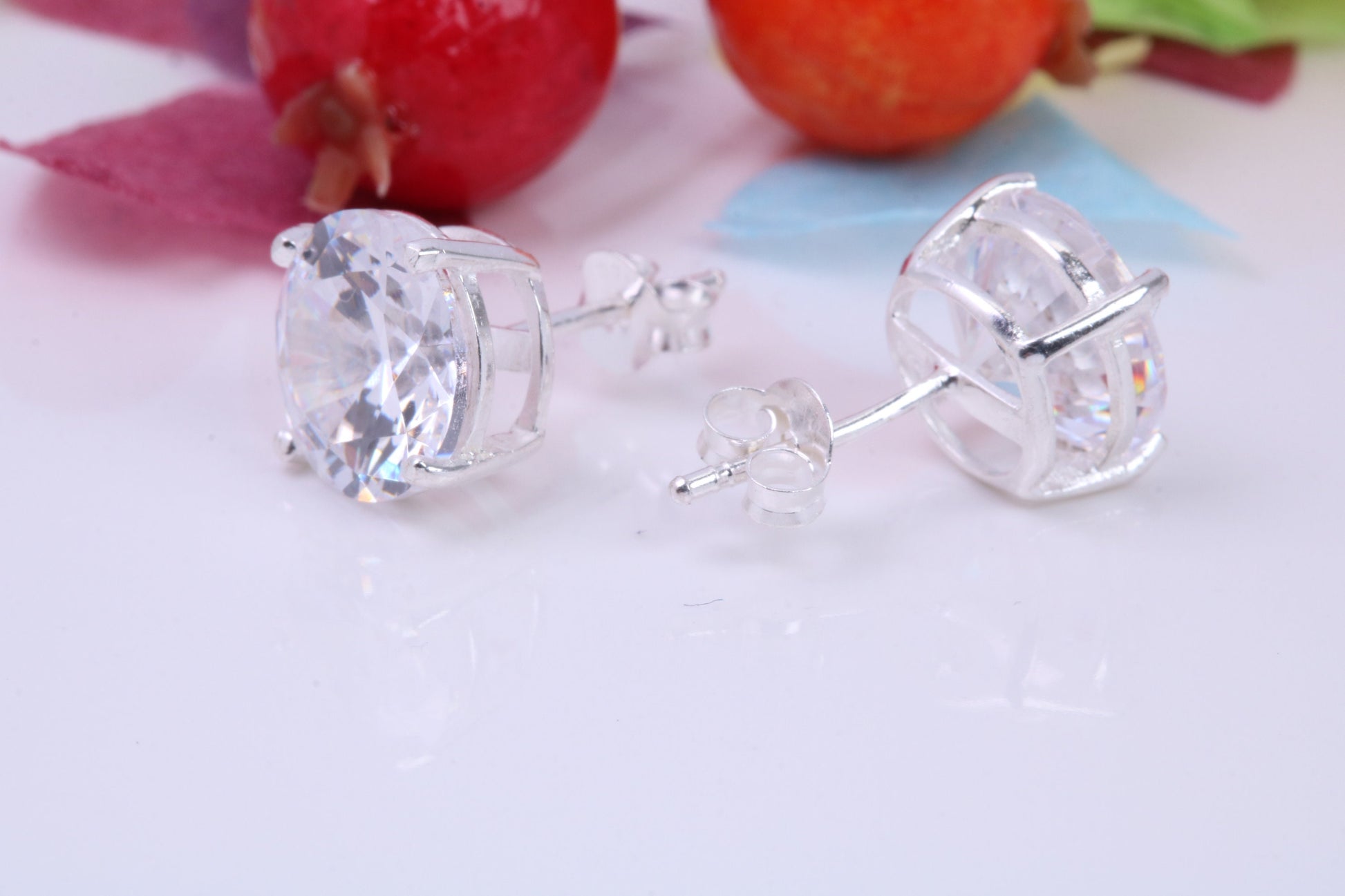 10 mm Round Cubic Zirconia set Stud Earrings, Made from Solid Cast Sterling Silver, Ideal for Gents
