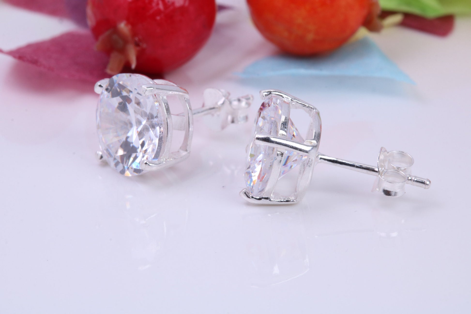 10 mm Round Cubic Zirconia set Stud Earrings, Made from Solid Cast Sterling Silver, Ideal for Gents