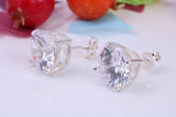 Large 11 mm Round Cubic Zirconia set Stud Earrings, Made from Solid Cast Sterling Silver, Ideal for Gents