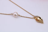 Pearl and Cubic Zirconia set Necklace with Length Adjustable Chain, Made from solid Sterling Silver, 18ct Yellow Gold Plated
