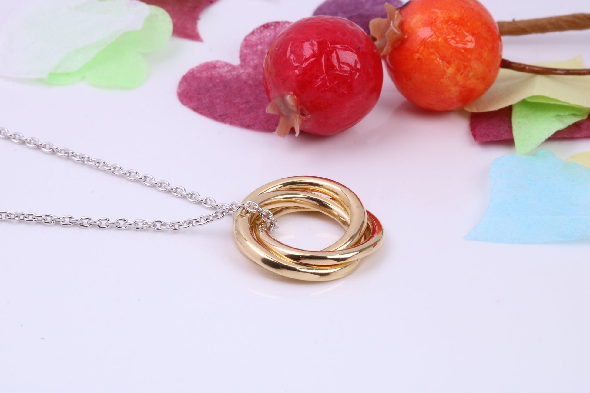 Triple Hoop Necklace with Length Adjustable Chain, Made from solid Sterling Silver, 18ct Yellow Gold Plated