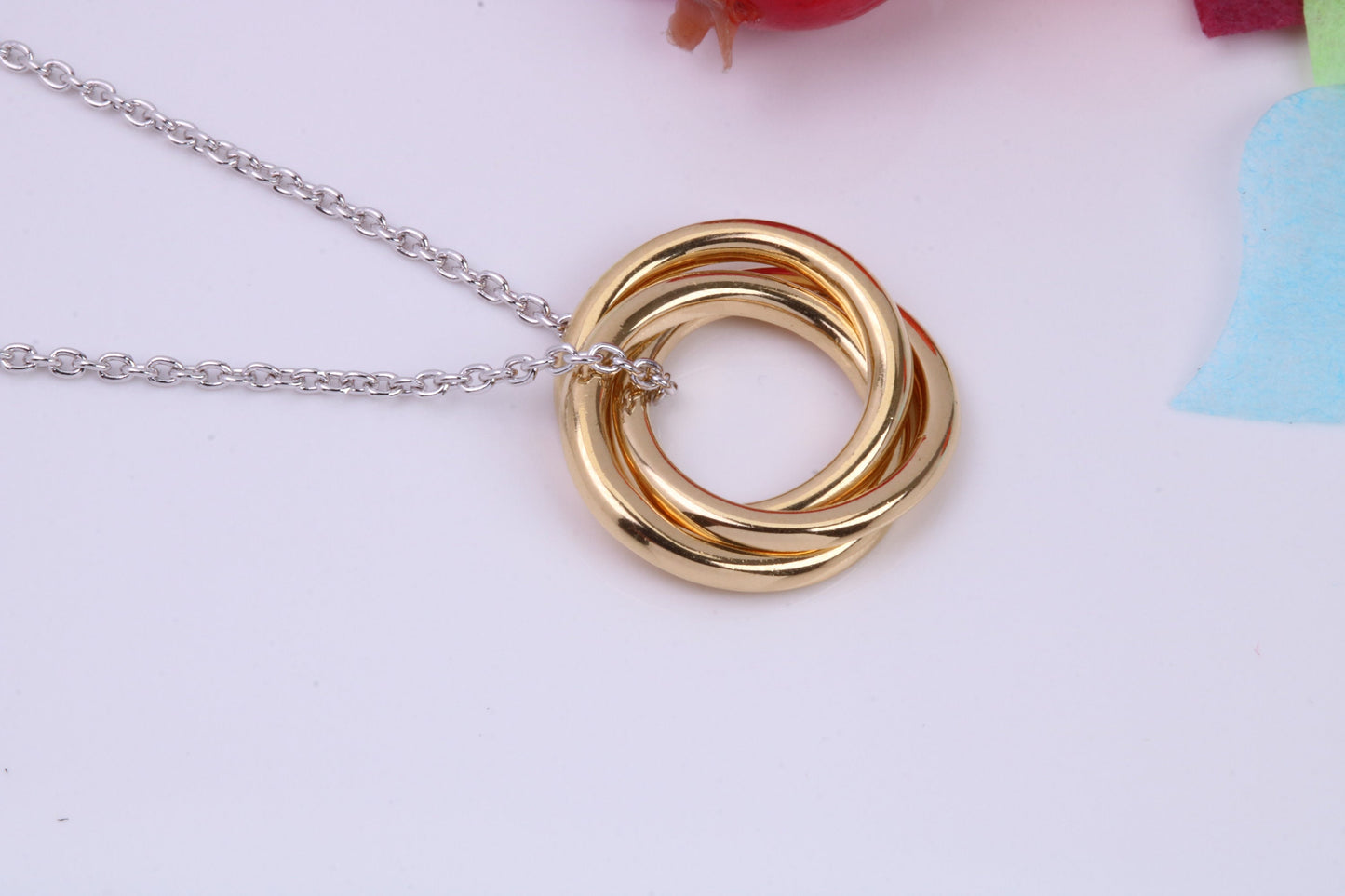 Triple Hoop Necklace with Length Adjustable Chain, Made from solid Sterling Silver, 18ct Yellow Gold Plated