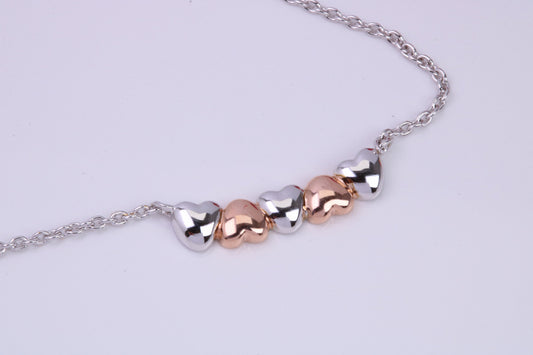 Love Hearts Necklace with Length Adjustable Chain, Made from solid Sterling Silver, 18ct Rose Gold Plated