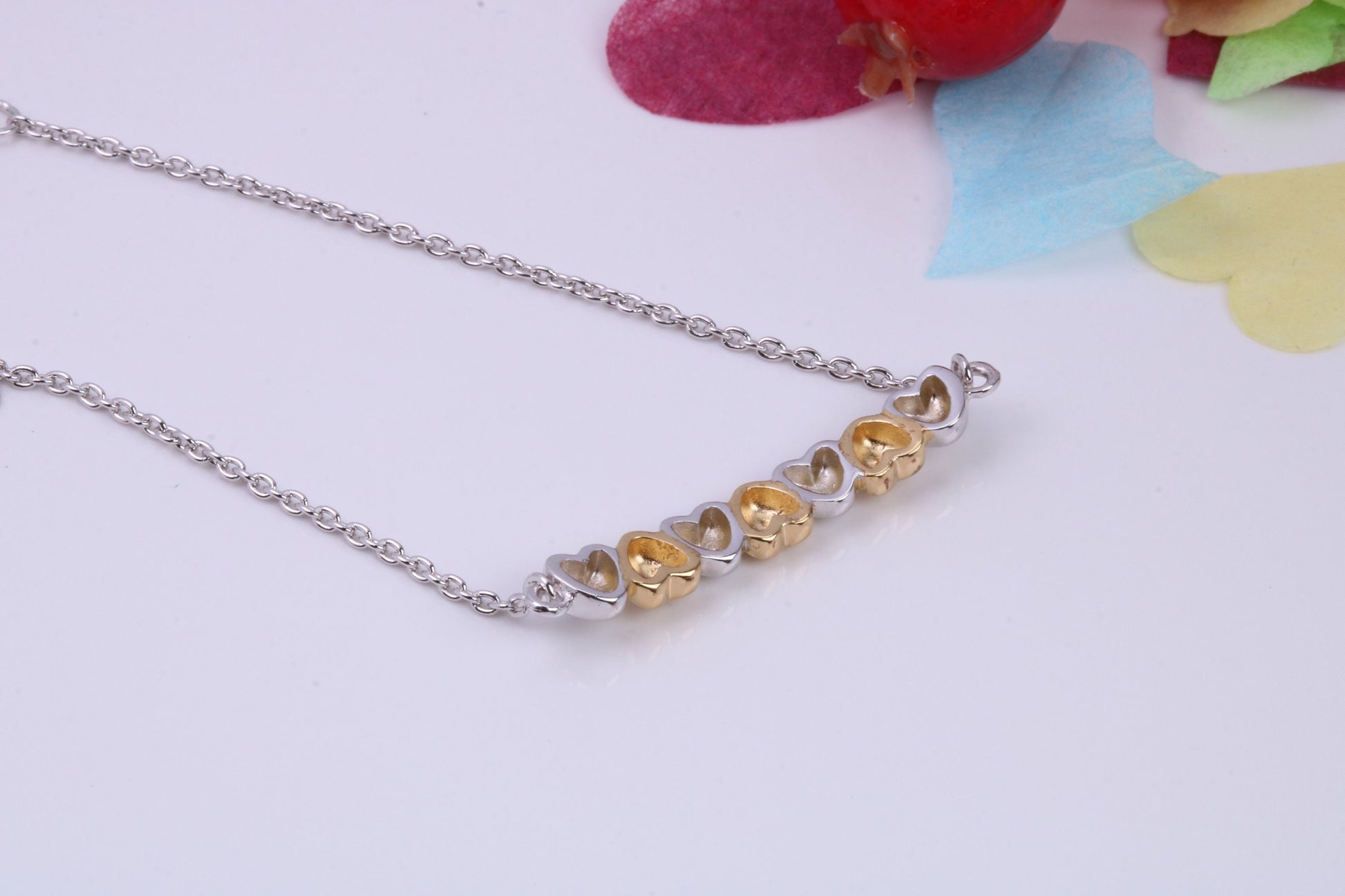 Love Hearts Bracelet with Length Adjustable Chain, Made from solid Sterling Silver, 18ct Yellow Gold Plated