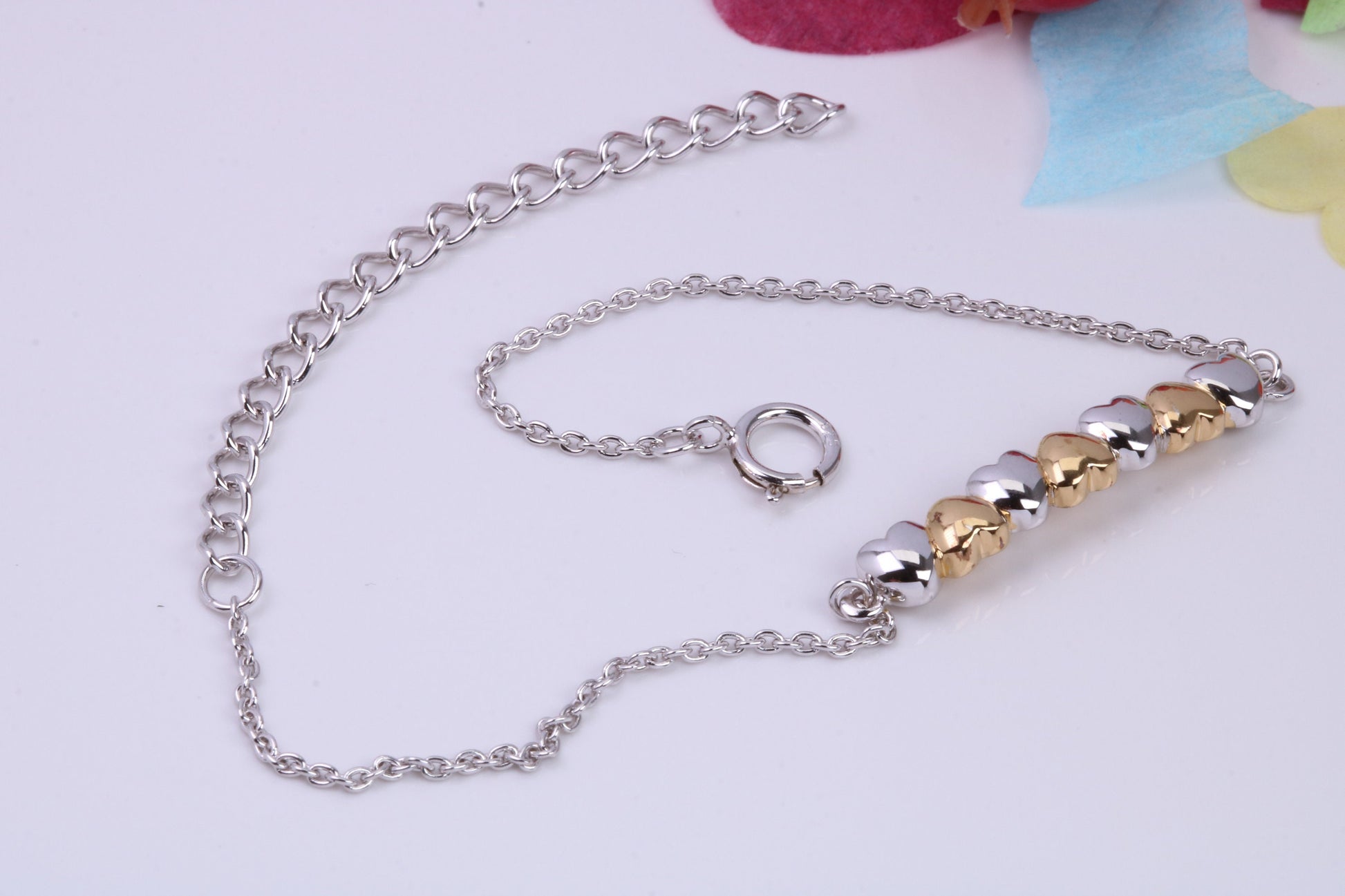 Love Hearts Bracelet with Length Adjustable Chain, Made from solid Sterling Silver, 18ct Yellow Gold Plated