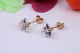 Trillion cut Cubic Zirconia set Stud Earrings, Measures 5 x 5 mm, Made from Solid 9ct Yellow Gold