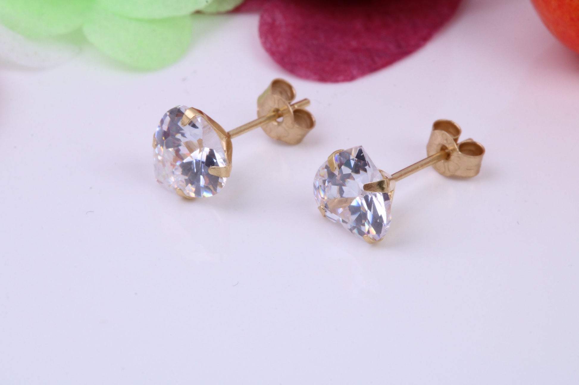 Heart cut Cubic Zirconia set Stud Earrings, Measures 6 x 6 mm, Made from Solid 9ct Yellow Gold