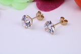 Heart cut Cubic Zirconia set Stud Earrings, Measures 6 x 6 mm, Made from Solid 9ct Yellow Gold