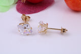 Diamond Shape cut Cubic Zirconia set Stud Earrings, Measures 8 x 6 mm, Made from Solid 9ct Yellow Gold