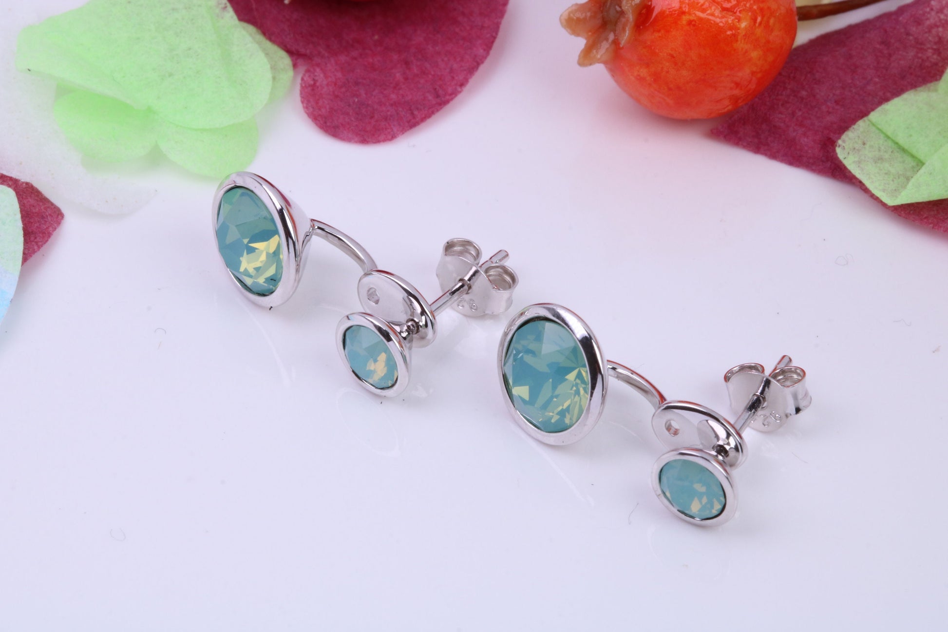 Blue Opal set Earrings, 2 in 1 Earrings, May be Worn as Droppers or Studs, Made from 925 Grade Sterling Silver