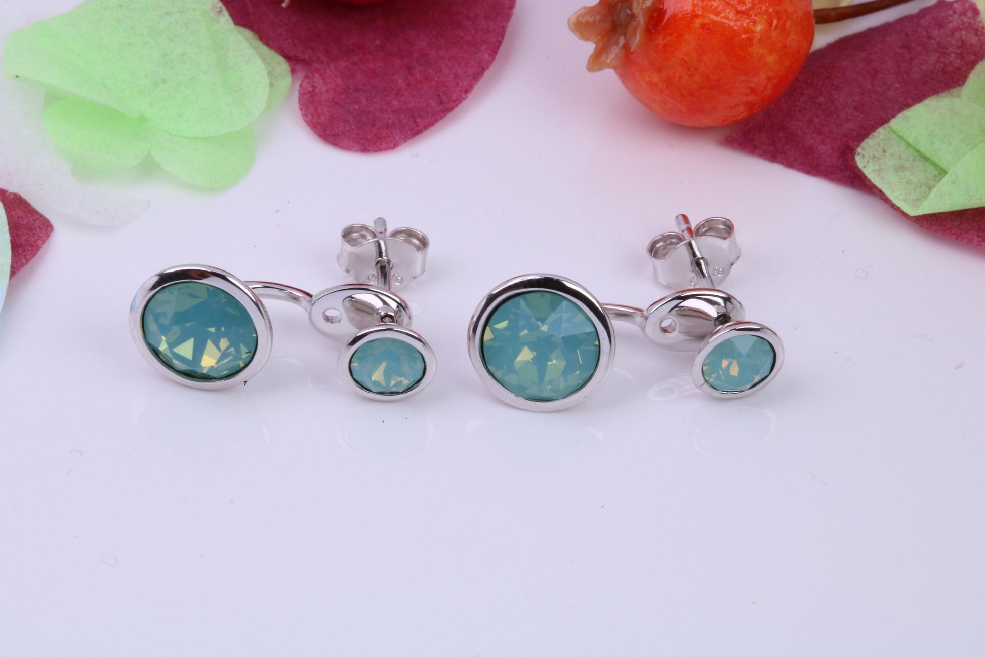 Blue Opal set Earrings, 2 in 1 Earrings, May be Worn as Droppers or Studs, Made from 925 Grade Sterling Silver