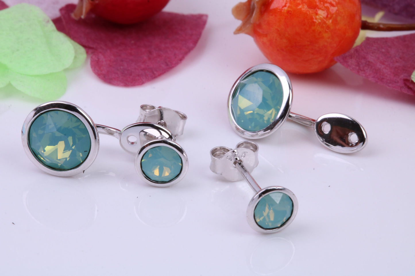 Blue Opal set Earrings, 2 in 1 Earrings, May be Worn as Droppers or Studs, Made from 925 Grade Sterling Silver