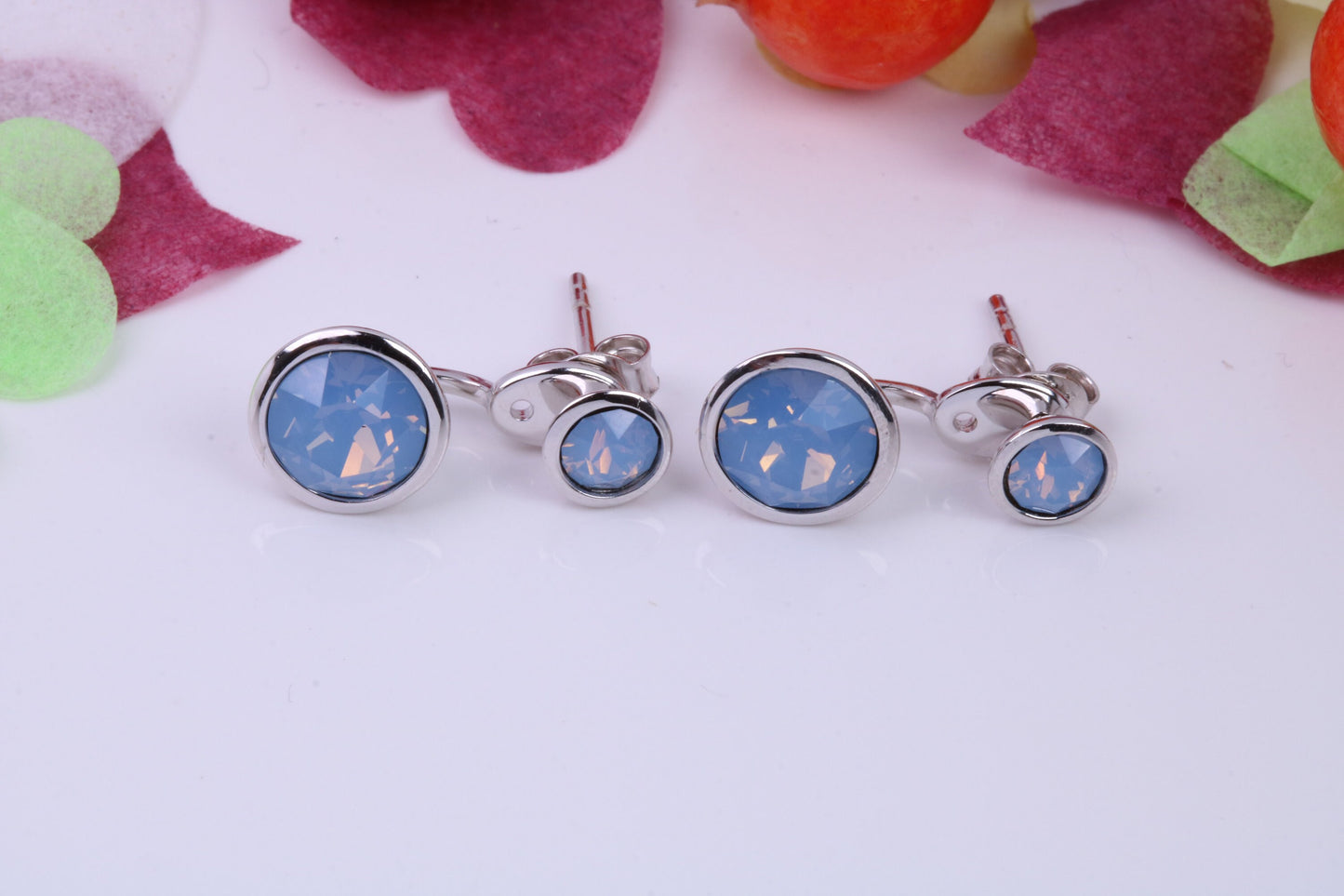 Blue Opal set Earrings, 2 in 1 Earrings, May be Worn as Droppers or Studs, Made from 925 Grade Sterling Silver