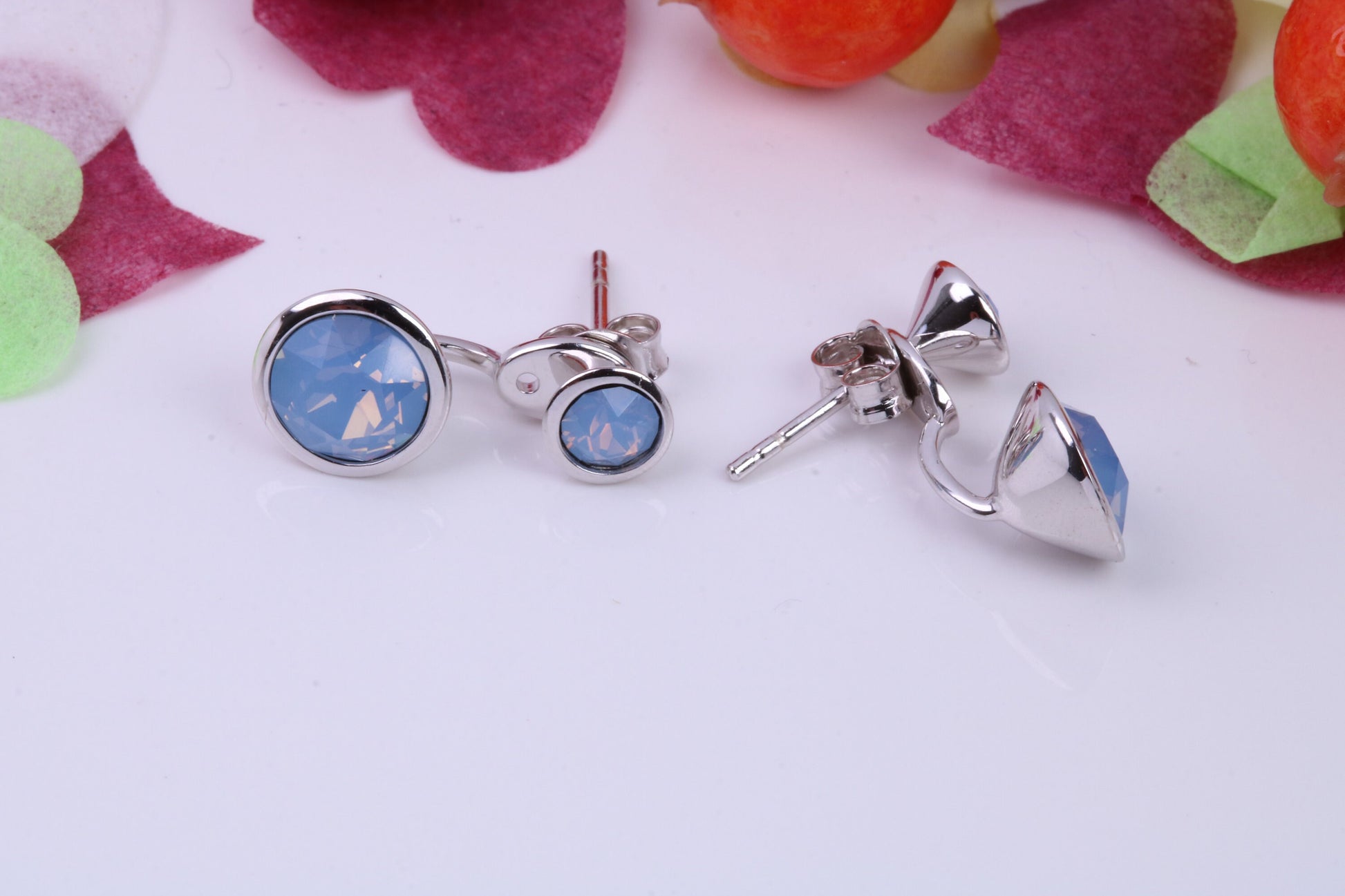 Blue Opal set Earrings, 2 in 1 Earrings, May be Worn as Droppers or Studs, Made from 925 Grade Sterling Silver