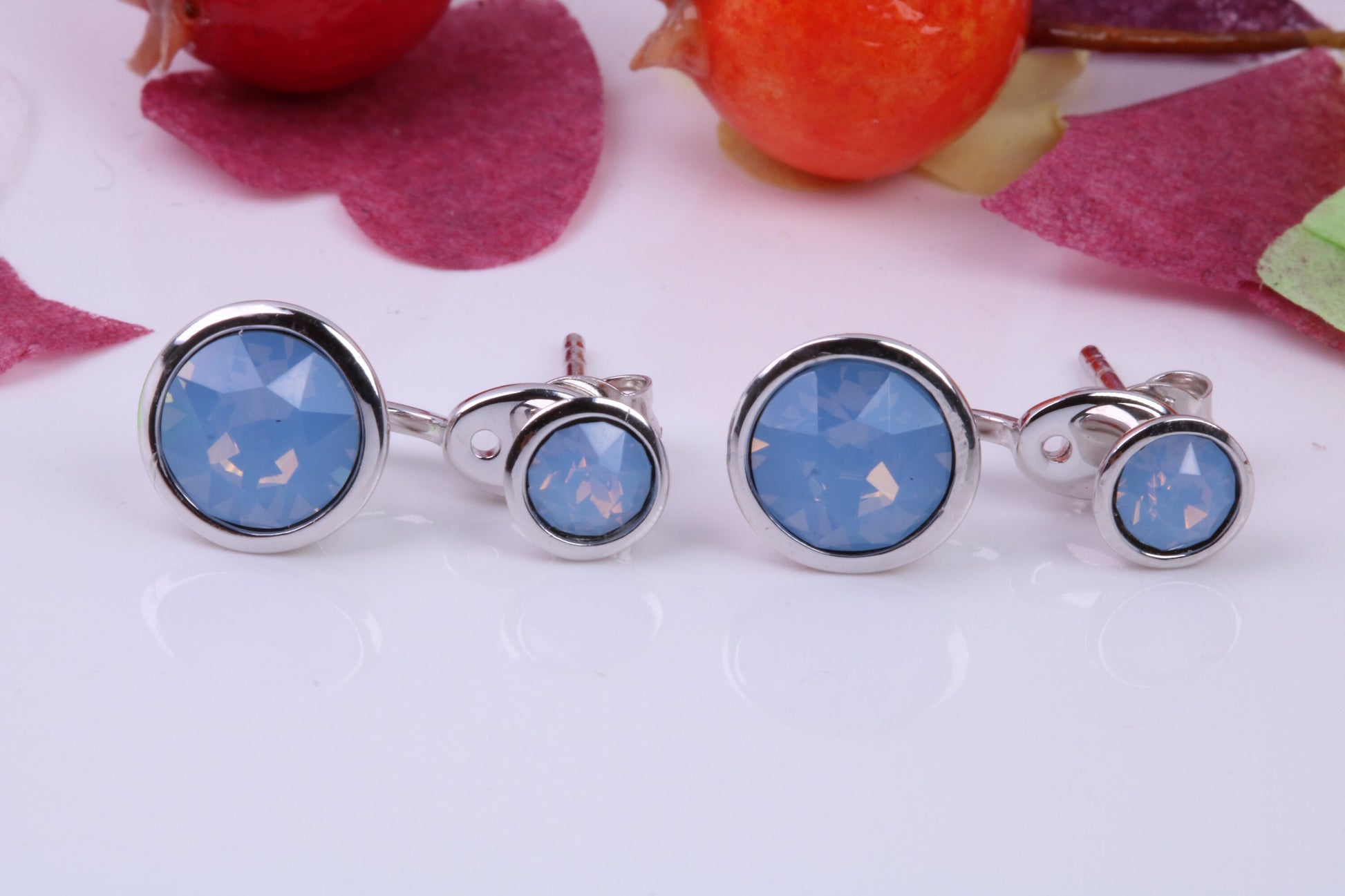 Blue Opal set Earrings, 2 in 1 Earrings, May be Worn as Droppers or Studs, Made from 925 Grade Sterling Silver